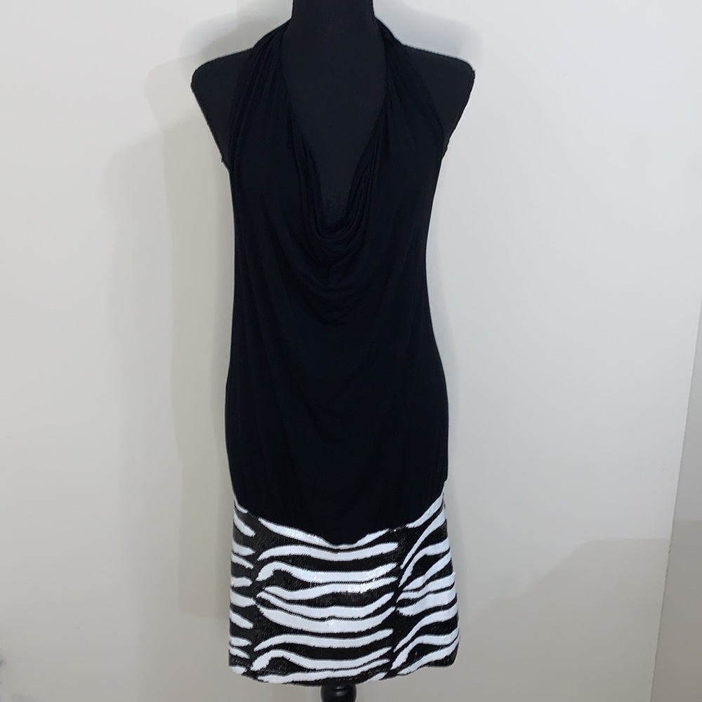 Bebe Zebra Print Sequence Backless Halter For Wom… - image 5